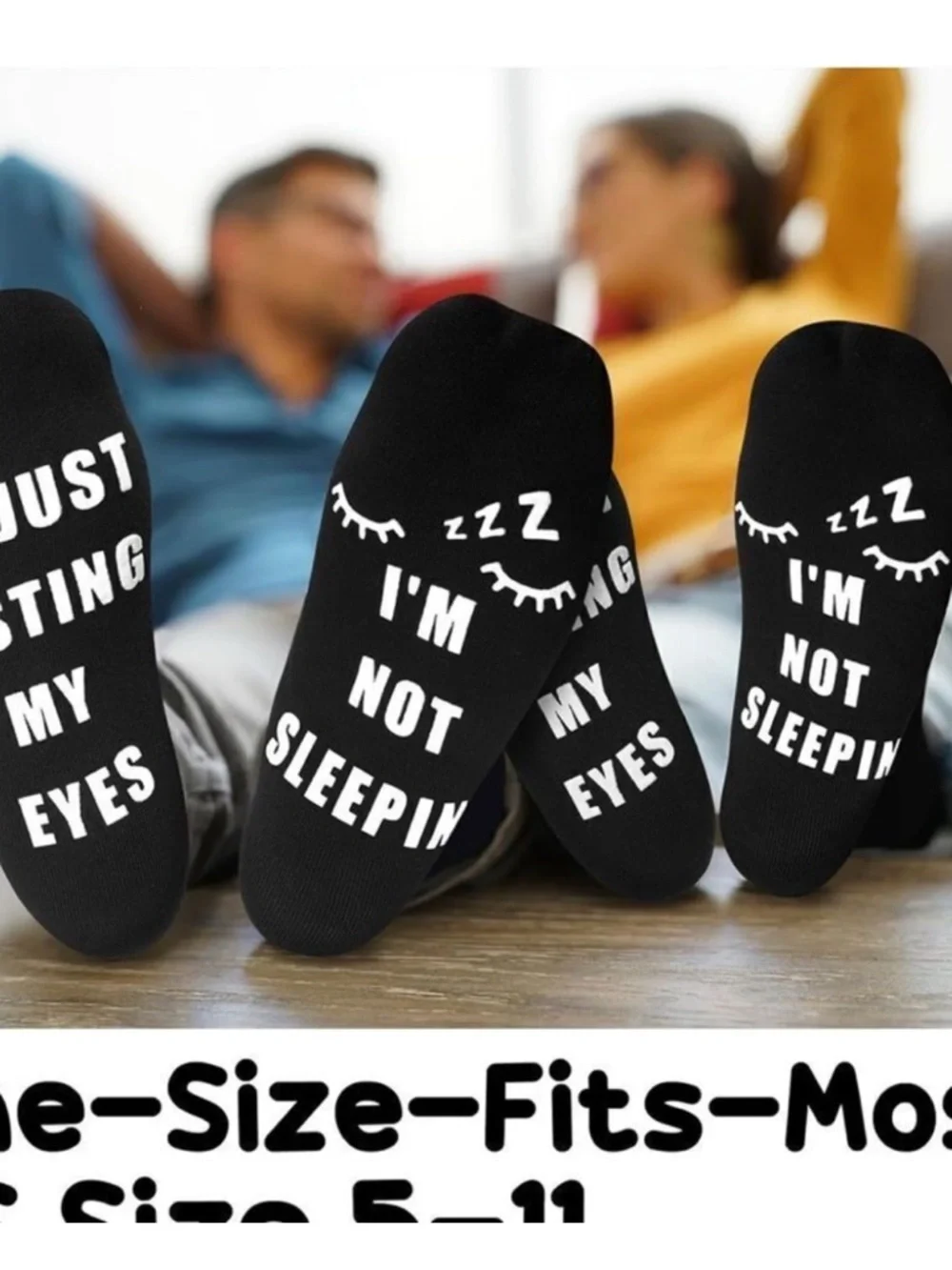 Novelty Black No-Show Socks with White Text - 